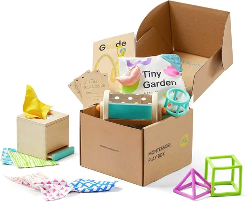 Tiny Land Montessori - Juego de juguetes para bebés de 4 a 6 meses, kit de desarrollo de habilidades motoras de aprendizaje temprano con libro de