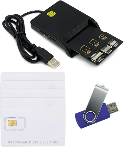Kit de programa de tarjetas LTE, herramientas y accesorios para tarjetas SIM que incluyen 1 lector de tarjetas SIM + 5 tarjetas USIM programables +
