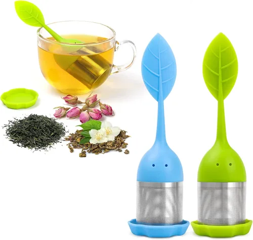 Miniatura 6 de Paquete de 2 filtros de silicona para té más empinados, infusores, filtros de malla fina para hojas de té, flores; morado o verde