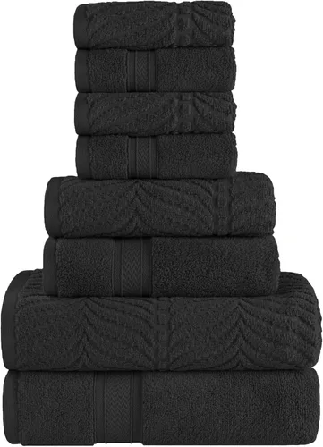 Miniatura 74 de Superior Juego de toallas surtidas de algodón Chevron de 12 piezas, cero torsión, secado rápido, artículos esenciales para el hogar, ducha, spa