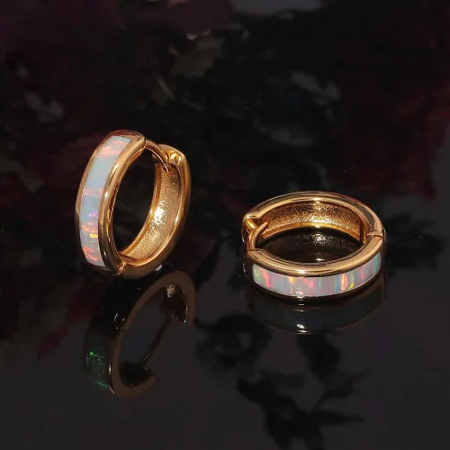 Miniatura 29 de CiNily Aretes Huggie de ópalo con bisagras, chapados en oro, hipoalergénicos, pequeños aretes de aro para mujeres, adolescentes, niñas, hombres