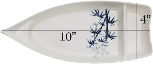 Miniatura 4 de Happy Sales HSSB-10BB - Plato con forma de barco de sushi para sushi sashimi, bandeja de plástico de melamina de 10 x 4.5 pulgadas (bambú)