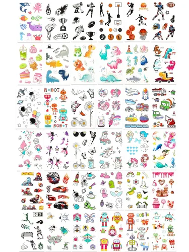 Miniatura 12 de Más de 150 tatuajes temporales con purpurina para niñas – Adhesivos impermeables envueltos individualmente – Sirena, unicornio, hada, mariposa y más