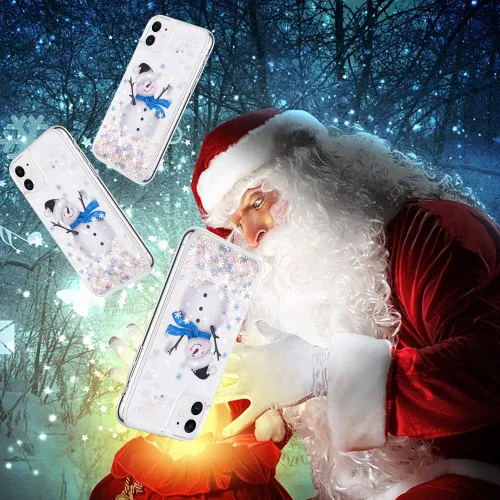 Miniatura 7 de Maxdara Funda de Navidad para iPhone 11, diseño de muñeco de nieve con purpurina líquida brillante cubierta bonita para niñas y niños, 6.1 pulgadas