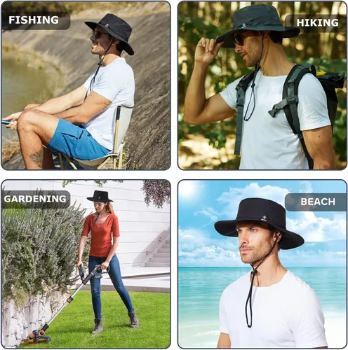 Miniatura 6 de Sombrero de pesca para hombre, sombrero de sol de ala ancha, protección UV SPF XL, XXL, tamaño grande, cabeza grande, senderismo, playa, safari