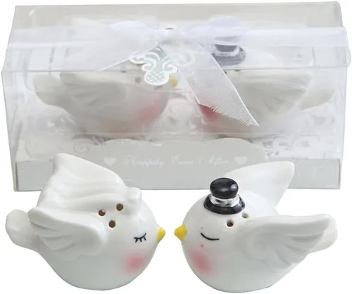 KateMelon Kissing Love Birds - Salero y pimentero, juego de salero y pimentero de cerámica para novios, regalos de boda, decoración de mesa, paquete