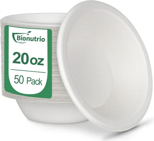 Miniatura 11 de Cuencos desechables de papel para sopa – Paquete de 50 unidades, resistentes, biodegradables y compostables hechos de caña de azúcar, 20 onzas