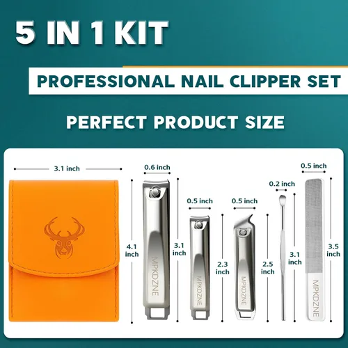 Miniatura 3 de Juego de cortaúñas para hombres y mujeres – Juego de manicura de acero inoxidable 5 en 1 y kit de cuidado de uñas con cortaúñas de manos y pies