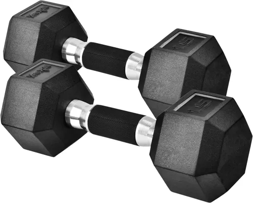 Miniatura 9 de Yes4All - Mancuernas hexagonales con revestimiento de goma antideslizante – Pesos de mano con agarre antideslizante, juego de 5-50 libras