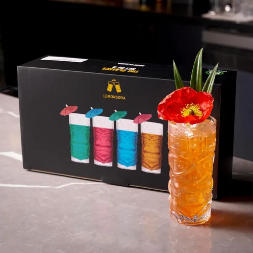 Miniatura 3 de LEMONSODA Vasos Tiki tropicales transparentes, juego de 6 a 15 onzas, perfectos para cócteles exóticos, limonada, té helado, bebidas mixtas, ron