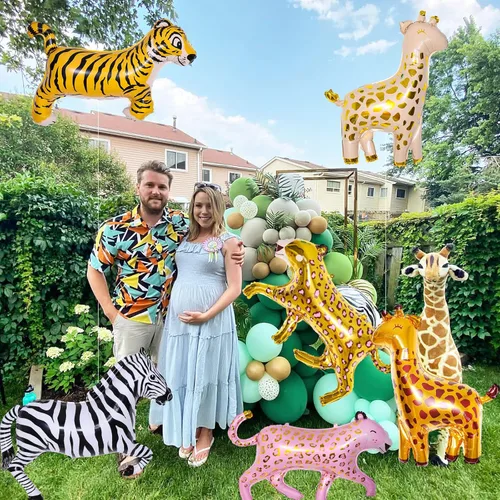 Miniatura 5 de 6 Piezas de Globos Gigantes de Animales de Safari de la Selva, Grandes Globos de Cebra, Jirafa, Leopardo, Guepardo, Tigre de Aluminio para Fiesta 6