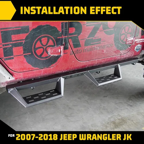 Miniatura 3 de Estribo de estribo lateral compatible con Jeep Wrangler JK JKU Unlimited 4 puertas 2007-2018, solo 4 puertas, color negro mate con recubrimiento