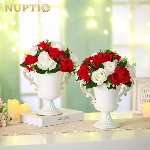 Miniatura 4 de NUPTIO Paquete de 6 arreglos de bolas de flores artificiales, 15 cabezas de rosas de plástico con base, adecuado para soporte de flores para centros