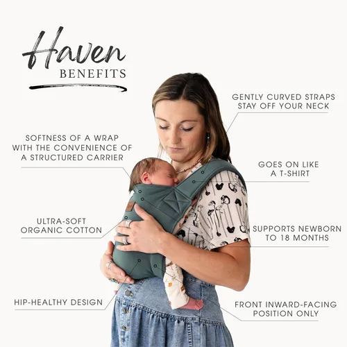 Miniatura 2 de Happy! Haven Portabebés – Mezcla de algodón orgánico, 7-35 libras, recién nacido a niño – Portabebés elástico ergonómico con espalda cruzada suave