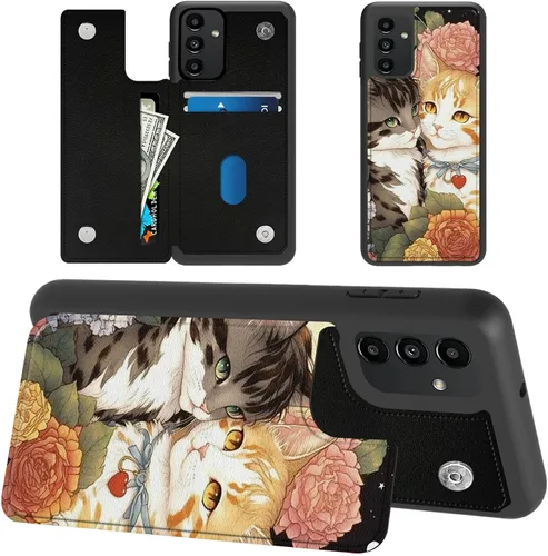 Miniatura 25 de Funda tipo cartera para Samsung Galaxy A14 5G con tarjetero y bloqueo RFID, piel sintética suave, función atril, cierre magnético, funda delgada