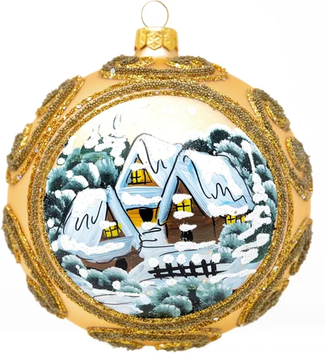 Miniatura 22 de Adorno navideño de capilla azul con soporte, bola de vidrio soplado polaco pintada a mano, bola extra grande de 8 pulgadas/200mm, adorno de fe eterna