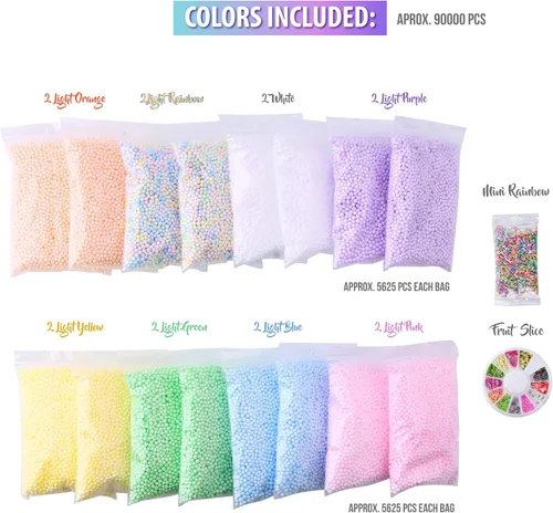 Miniatura 3 de Bolas de espuma de slime – Paquete de 18 cuentas de microespuma pastel de 0.1-0.14 pulgadas (90.000 piezas) Micro colores Rainbow Fruit Beads Craft