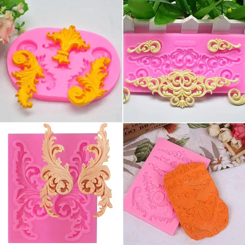 Miniatura 5 de Rainmae 5 moldes de silicona de estilo barroco para fondant de encaje de voluta, molde de encaje de flores de alivio, molde de filigrana esculpido