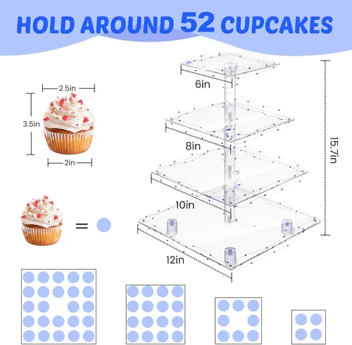 Miniatura 3 de Soporte para Cupcakes, Soporte para Cupcakes de 4 Niveles, Soporte Iluminado para Cupcakes para 50 Cupcakes, Torre Cuadrada para Cupcakes, Juego