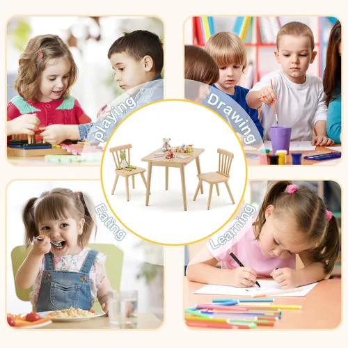 Miniatura 4 de Curipeer - Juego de mesa y 2 sillas Windsor para niños, juego de mesa y silla para niños y bebés de caucho con patas antideslizantes/diseño