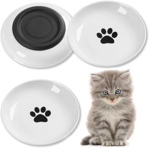 Miniatura 8 de Cuencos de comida para gatos, cuencos de cerámica para gatos con base de silicona antideslizante, paquete de 3 platos silenciosos y platos