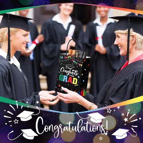 Miniatura 5 de TaoBary 24 bolsas de regalo de graduación de arcoíris negro 2026, bolsas de felicitaciones de graduación, recuerdos de fiesta con asas, regalos
