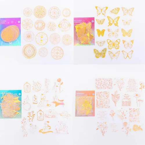 Miniatura 2 de Aromoty Juego de calcomanías holográficas de astrología de lámina dorada (180 piezas con 4 temas), calcomanías impermeables transparentes de resina
