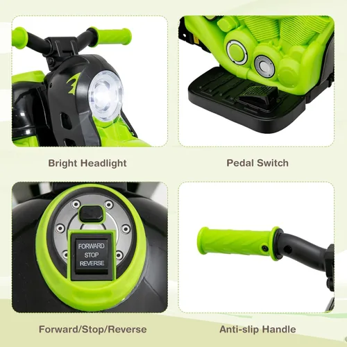 Miniatura 6 de OLAKIDS Motocicleta para niños, coche eléctrico de 6V con función automática de burbujas, pedal de pie, faro, música, vehículo de 3 ruedas Manzana