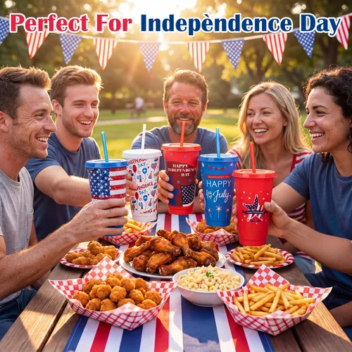 Miniatura 5 de Honeydak 30 Pcs 24 oz Patriotic Party Cups Gifts Bulk 4th of July Cups 250th Independence Day American Flag Tumbler with Straw and Lid Red White