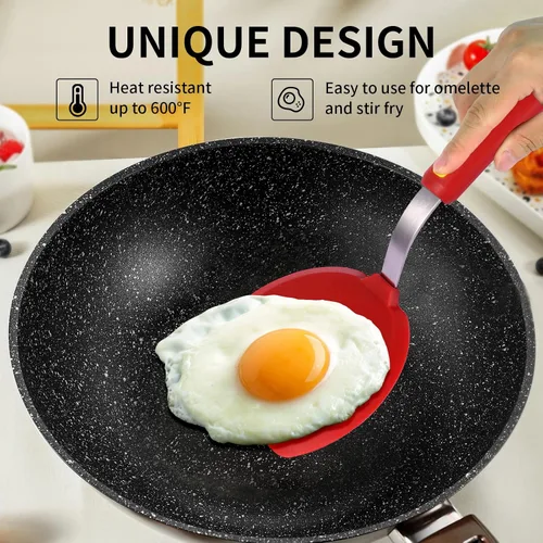 Miniatura 2 de Juego de espátulas de silicona grandes y delgadas, resistentes al calor, 600 ° F, utensilios de cocina flexibles ranurados para utensilios de cocina