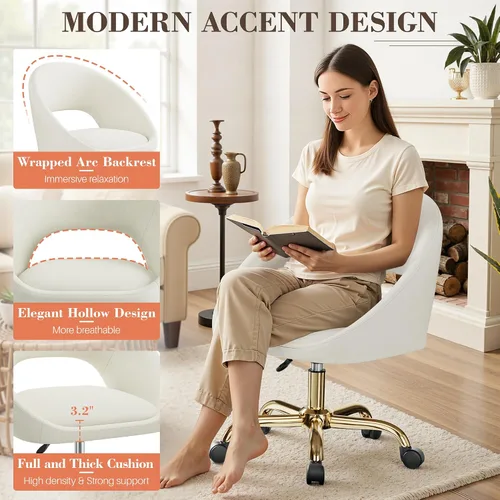 Miniatura 5 de Silla de Tocador con Ruedas, Cómodas Sillas de Escritorio para Oficina en Casa Ajustables Silla de Maquillaje de Terciopelo Moderna para Dormitorio