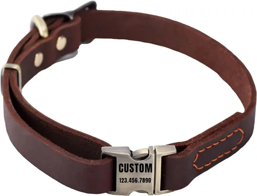 Miniatura 11 de Collar de cuero personalizado para mascotas, collar de perro personalizado con placa de identificación grabable, collar transpirable con hebilla