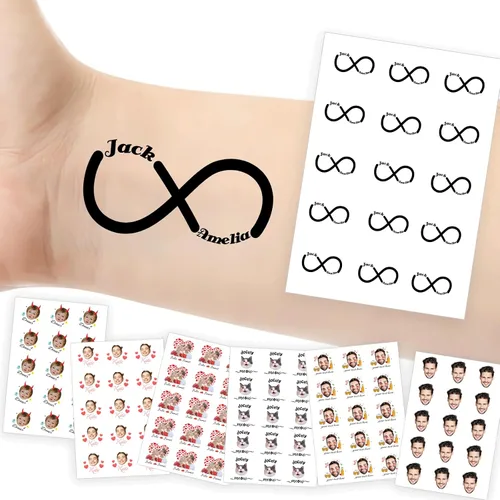 Miniatura 33 de Tatuajes temporales personalizados con foto y nombre, logotipo personalizado para adultos, niños, mujeres, hombres, regalo de boda, cumpleaños