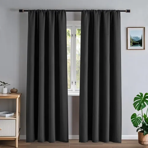 Miniatura 14 de Cortinas 100% opacas de lino sintético, 90 pulgadas de largo, 2 paneles para dormitorio o sala de estar, térmicas y atenuantes, con lengüetas