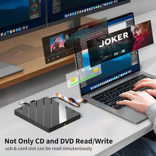 Miniatura 5 de Alxum Unidad externa de CD y DVD para portátil, 8 en 1, grabadora regrabadora de CD y DVD portátil con múltiples puertos, compatible con velocidad