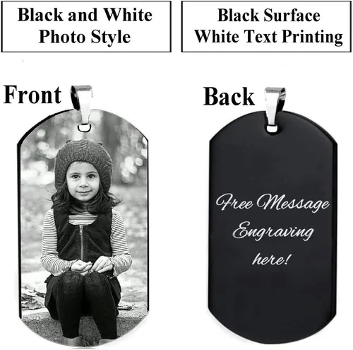 Miniatura 2 de Collar con colgante de foto y mensaje personalizado con etiqueta para perro (etiqueta negra, foto negrablanca), Metal