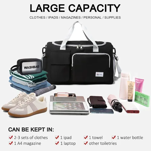 Miniatura 125 de Pequeña bolsa de gimnasio para mujer, bolsa de viaje con compartimento para zapatos