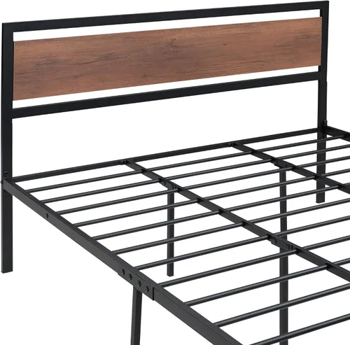 Miniatura 4 de Base de cama de plataforma tamaño Queen con cabecera de madera rústica vintage, marco de cama resistente con almacenamiento, no necesita somier