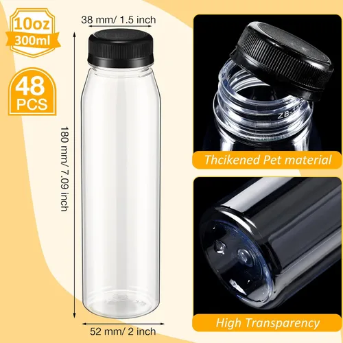 Miniatura 2 de Uiifan - 48 botellas de jugo de 10 onzas con tapas, botellas de plástico a granel con tapas, recipientes vacíos reutilizables transparentes