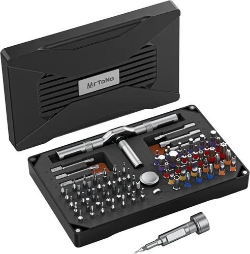 Juego de destornilladores magnéticos 74 en 1, juego de destornilladores de trinquete con llave Allen desmontable, mango en T y estuche de Negro
