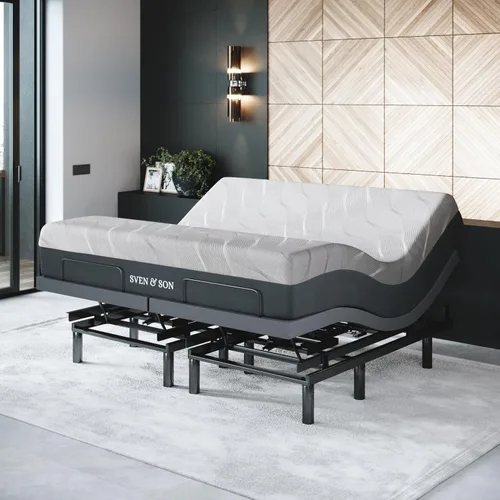 Miniatura 14 de Sven & Son Bliss Base de Cama Ajustable Solo Armazón, Elevación de Cabeza y Pies, Soporte Lumbar, Inclinación de Cabeza-Almohada, Masaje, Luces
