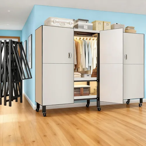 Miniatura 10 de Armario plegable portátil para colgar ropa, perchero cubierto resistente con funda (tablero magnético de tablero), perchero para almacenamiento