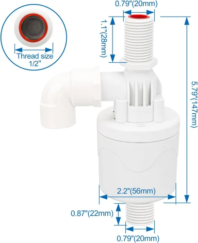 Miniatura 2 de Baomain Válvula de flotador de agua de 1/2 pulgada, entrada superior, montaje externo, contador automático de nivel de agua para tanque de agua