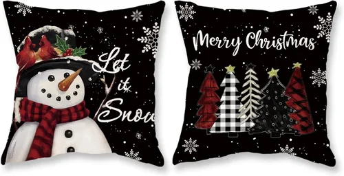 Miniatura 8 de TAJWE Fundas de almohada navideñas de 12x20, juego de 2, deja caer la nieve, muñeco de nieve, árboles de Navidad, fundas de cojín lumbares negras