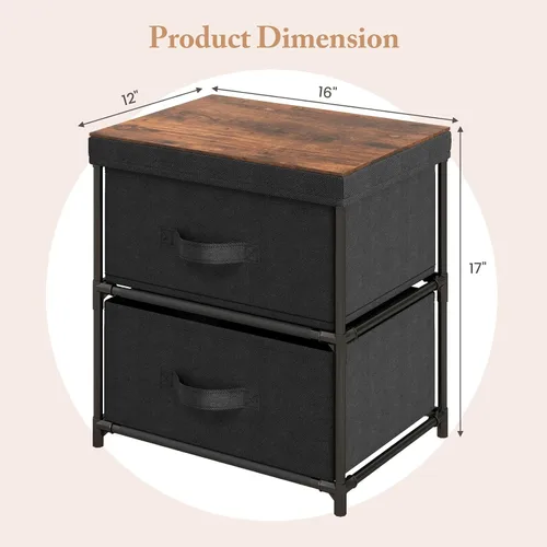 Miniatura 3 de GOFLAME Cómoda de tela con 2 cajones, mesita de noche para dormitorio, mesita de noche con contenedores y asas de tela extraíbles, mesa auxiliar