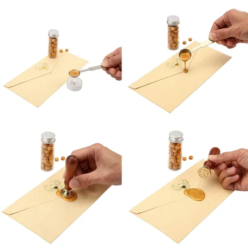 Miniatura 6 de Yoption Sello de cera con letra E escrita a mano, alfabeto inicial vintage con sello de cera de sellado de rama de olivo