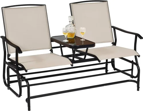 Miniatura 13 de Giantex Banco Mecedor para Patio con Marco de Metal, Mesa Central de Vidrio Templado, Asiento Mecedor Doble para Balcón, Jardín, Lado de la Piscina