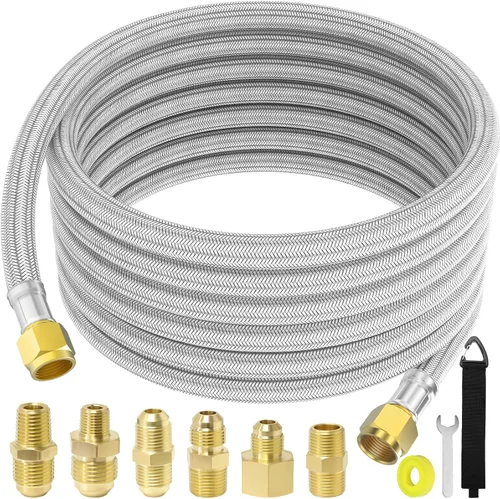 Miniatura 10 de Extensión de manguera de propano de alta presión de 12 pies con acoplamiento de conversión NPT hembra de 1/2 pulgada, NPT macho de 1/4 pulgadas