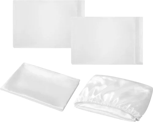 Miniatura 3 de Lujoso juego de sábanas de satén de 4 piezas, sábanas de satén 100% de satén negro, sábanas de satén suave y sedoso y funda de almohada, juego