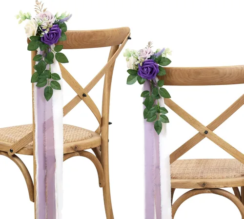 Miniatura 8 de Decoraciones de pasillo de boda para ceremonia de boda, juego de 10 flores de banco para decoración de sillas de iglesia, decoración de fiesta